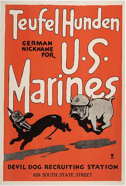 Póster de reclutamiento de los Marines estadounidenses de Teufel Hunden