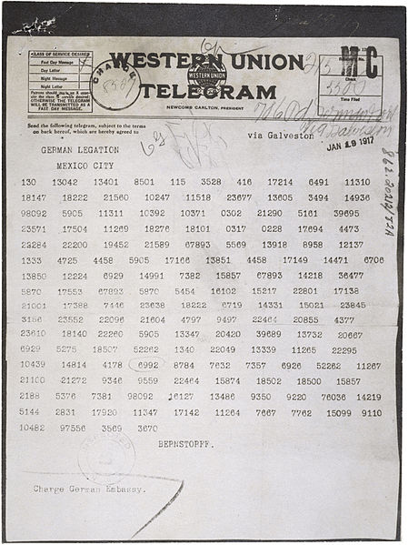 Télégramme de Zimmermann, 1917, Archives nationales