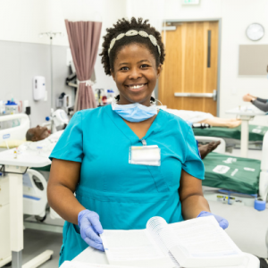 Nursing single african american female smiling at camera