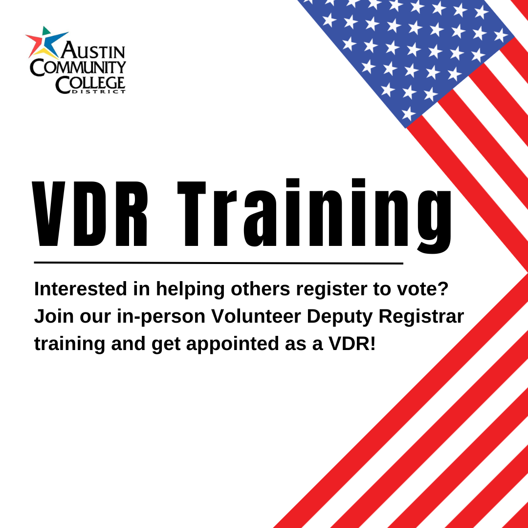 VDR Training. Interested in helping others register to vote? Join our in-person Volunteer Deputy Registrar training and get appointed as a VDR!