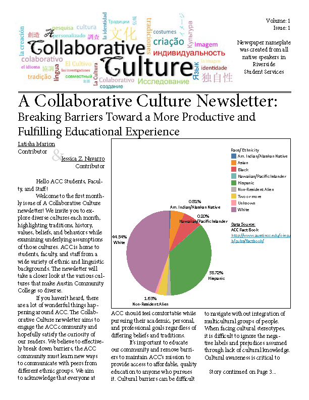 Cover page of "A Collaborative Culture" Volume 1, Issue 1