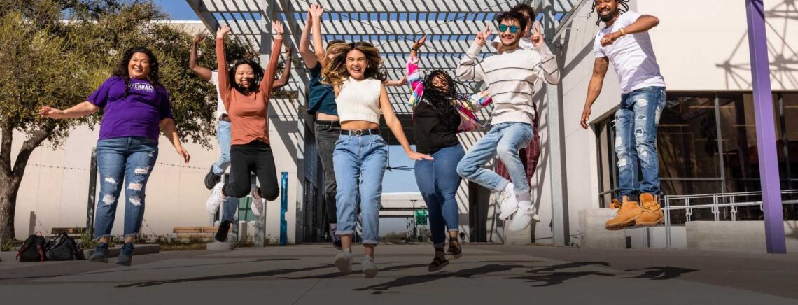Students at ACC campus jumping