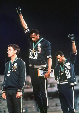 John Carlos & Tommie Smith @ Mexico City Olympics Medal Stand, 1968, Raising Fist of Black Power