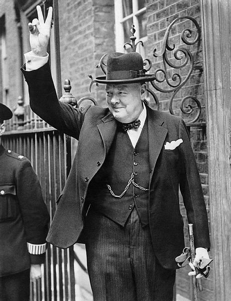 British Prime Minister Winston Churchill Flashing V for Victory Sign @ Downing Street