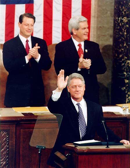 Bill Clinton Giving State-of-the-Union Address, 1997 w. Speaker Gingrich (right) and VP Gore (left)