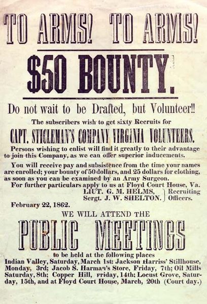 Confederate Recruiting Poster, Floyd County, Virginia, 1862
