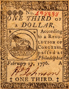 1776 Continental Currency, 1/3rd Dollar, Obverse
