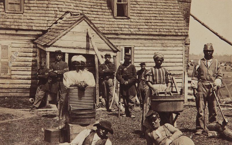 Contrabands at Headquarters of General Lafayette, Photo by Mathew Brady, Randolph Linsly Simpson African-American collection, Beinecke Rare Book & Manuscript Library, Yale University