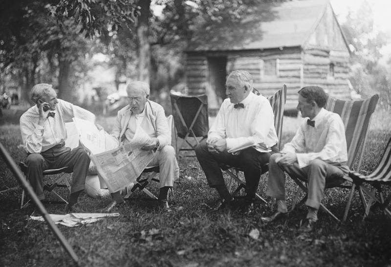 Left to Right, Henry Ford, Thomas Edison, President Warren G. Harding, and Harvey S. Firestone, 1921, New York Times Photo Archive
