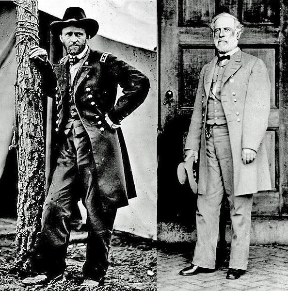 Ulysses S. Grant @ Cold Harbor, Virginia, 1864 (left) and Robert E. Lee, 1865, Photo by Mathew Brady, Montage of Two Wikipedia Images by Hal Jespersen