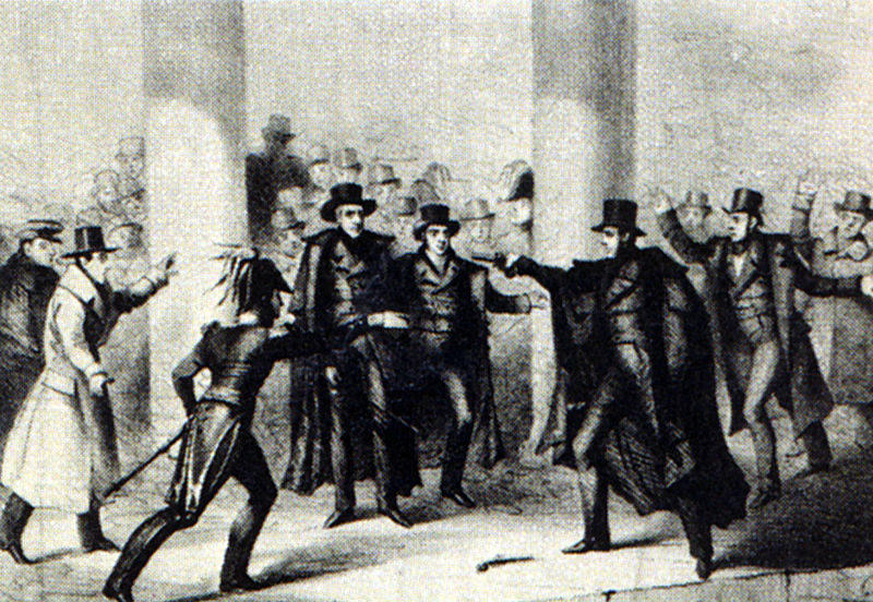 Etching of 1835 Assassination Attempt, Artist Unknown