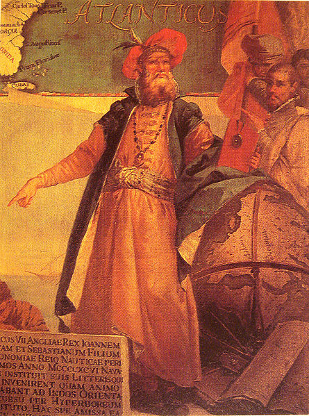 Giustino Menescardi - John Cabot in traditional Venetian garb by Giustino Menescardi (1762). A mural painting in the 'Sala dello Scudo' in the Palazzo Ducale. Taken from a reproduction in "History of Maritime maps", Donald Wigal