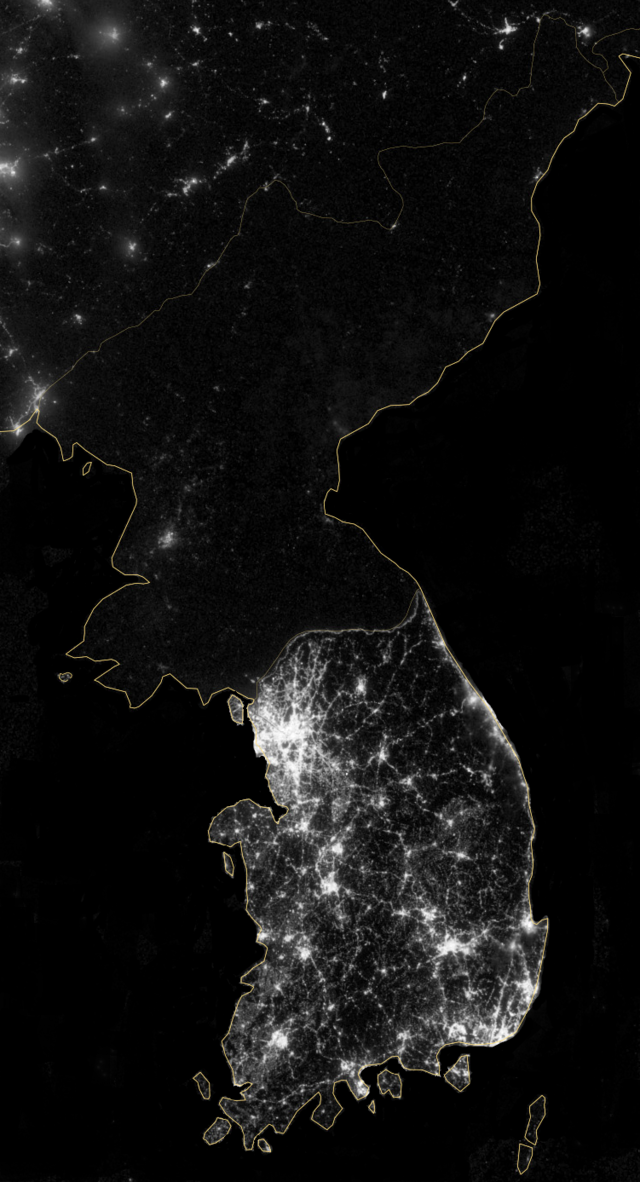 NASA Image of Korea Peninsula @ Night, w. Dark North Korea