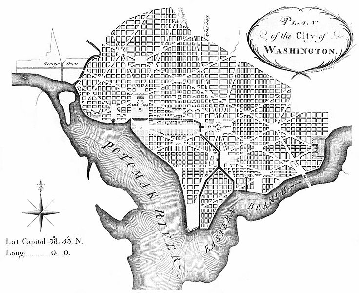 Plan of the City of Washington, Engraving on Paper, Andrew Ellicott, Revised From Pierre (Peter) Charles L'Enfant, Thackara & Vallance sc., Philadelphia 1792, Library of Congress