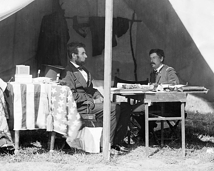 Abraham Lincoln and George B. McClellan in the General's Tent at Antietam, Maryland, October 3, 1862, Photo by Alexander Gardner, Library of Congress