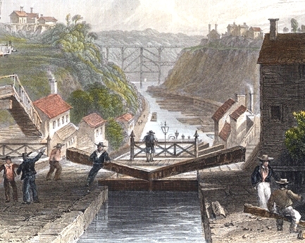 View Eastbound, Lockport on the Erie Canal by W.H. Bartlett, 1839