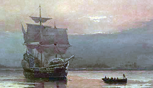 Mayflower in Plymouth Harbor, William Halsall, 1882, Pilgrim Hall Museum, Plymouth, Ma