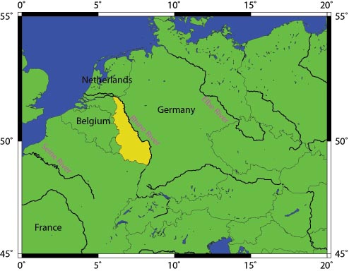 Alsace-Lorraine Region with Rhineland in Yellow