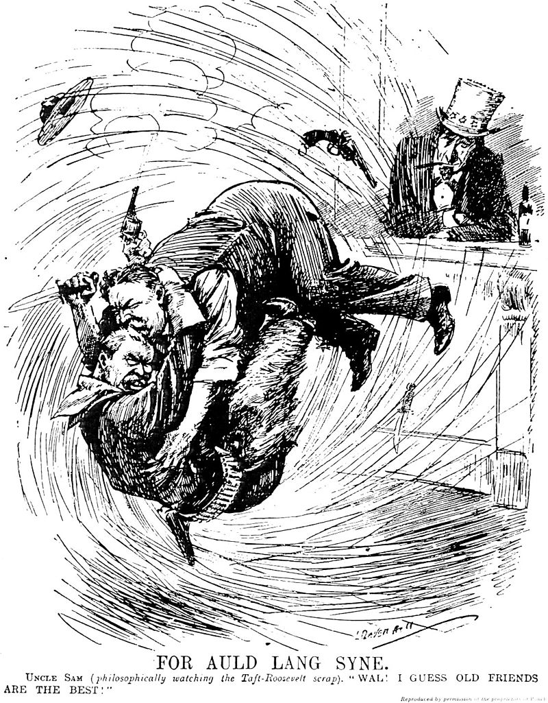 Cartoon Depicting Perceived Aggression Between Taft and Roosevelt