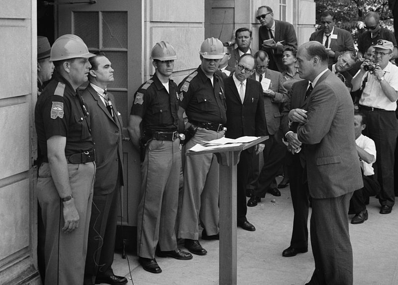 Governor George Wallace Stands at the Door While Being Confronted by Deputy U.S. Attorney General Nicholas Katzenbach