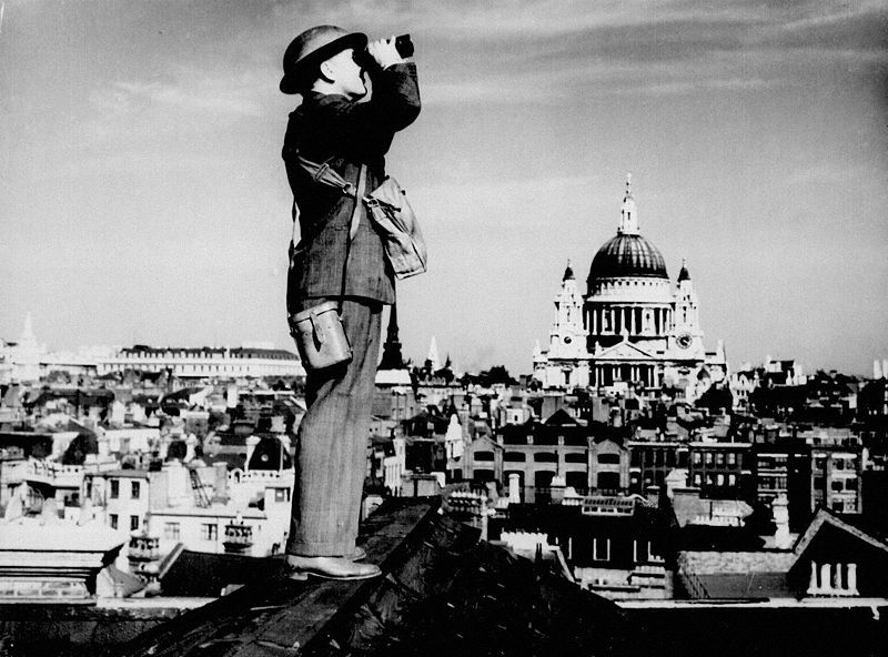 Aircraft Spotter in London, St. Paul's Cathedral in the Background, 1940, National Archives
