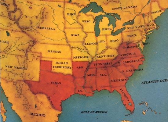 Original Seven Confederate States in Red