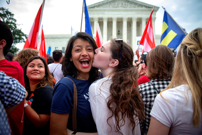 Couple Outside Supreme Court After Obergefell Ruling, June 2015, Photo by Doug Mills, New York