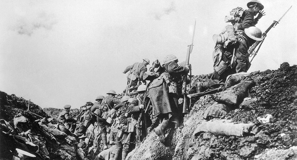 Canadian Soldiers Going into Action From Trench; Image by © Bettmann/CORBIS