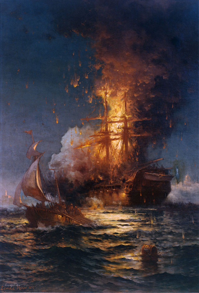 Burning of USS Philadelphia in Tripoli Harbor, Edward Moran, Naval History & Heritage Command