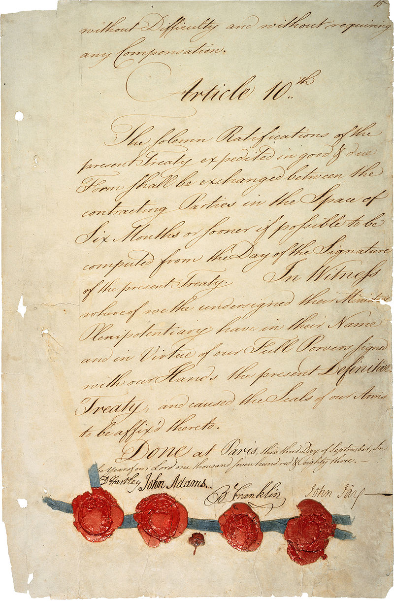 Last Page of Treaty of Paris, 1783