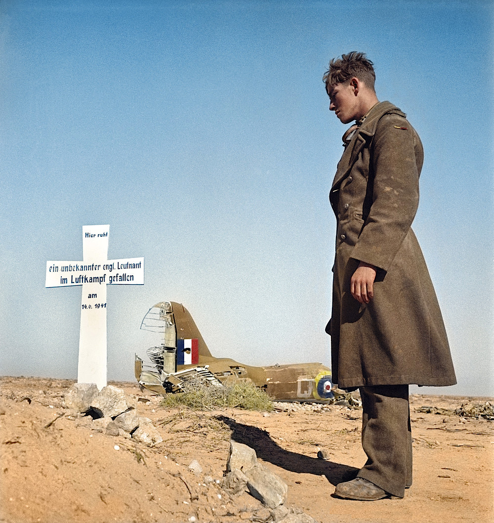 German Soldier Burying British Spitfire Pilot