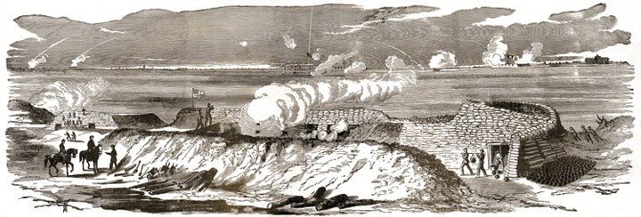 Confederates Bombard Fort Sumter (background) From Fort Moultrie, Charleston, SC, Artist Unknown