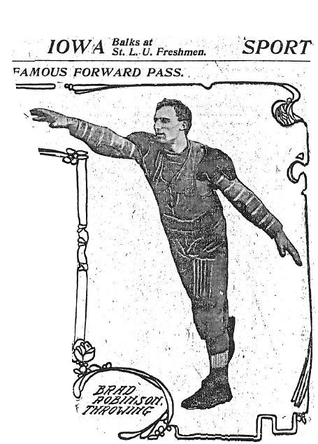 Brad Robinson Throwing First Legal Forward Pass for St. Louis University Against Carroll College, 1906, St. Louis Post-Dispatch 