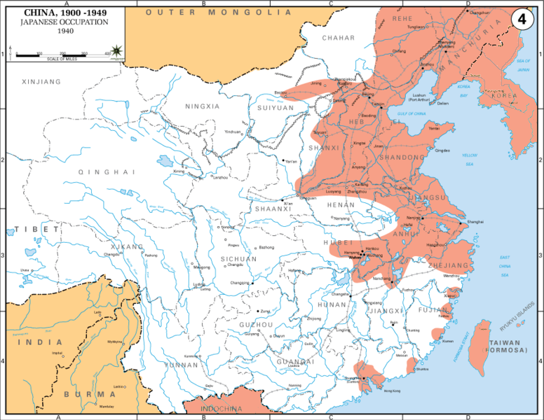 Extent of Japanese Occupation (red) in China, ca. 1940