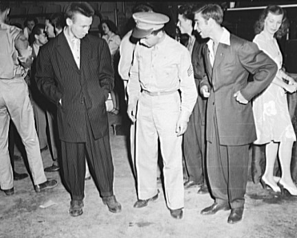A Soldier & Two Men Wearing Zoot Suits In Washington, D.C., 1942, Library of Congress