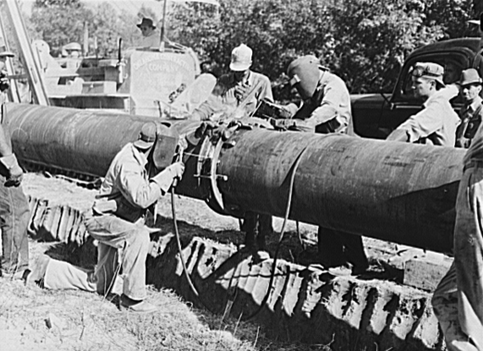 Welders Use the Stovepipe Method on the Big Inch Pipeline, Which Was Really 24" (610 MM), Photo by John Vachon, Library of Congress