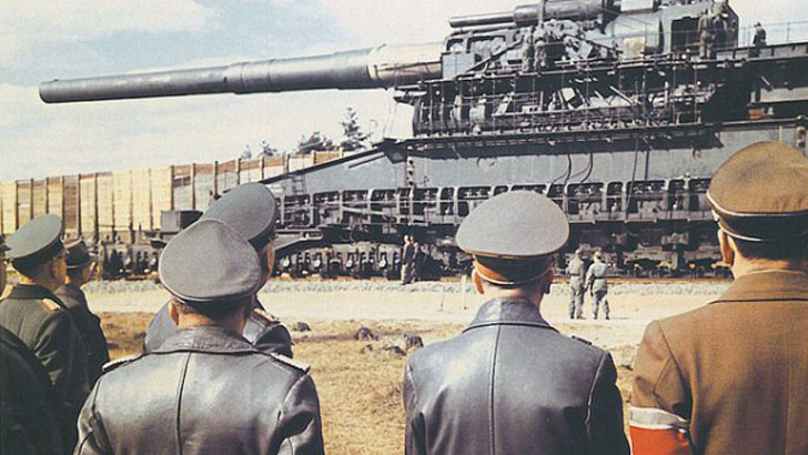 Hitler Inspecting 800mm Schwerer Gustav Rail Gun Used In Operation Barbarossa Against Soviet Union