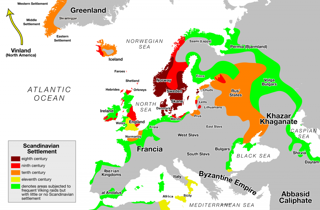 Extent of Viking Settlement (with Norman in yellow)