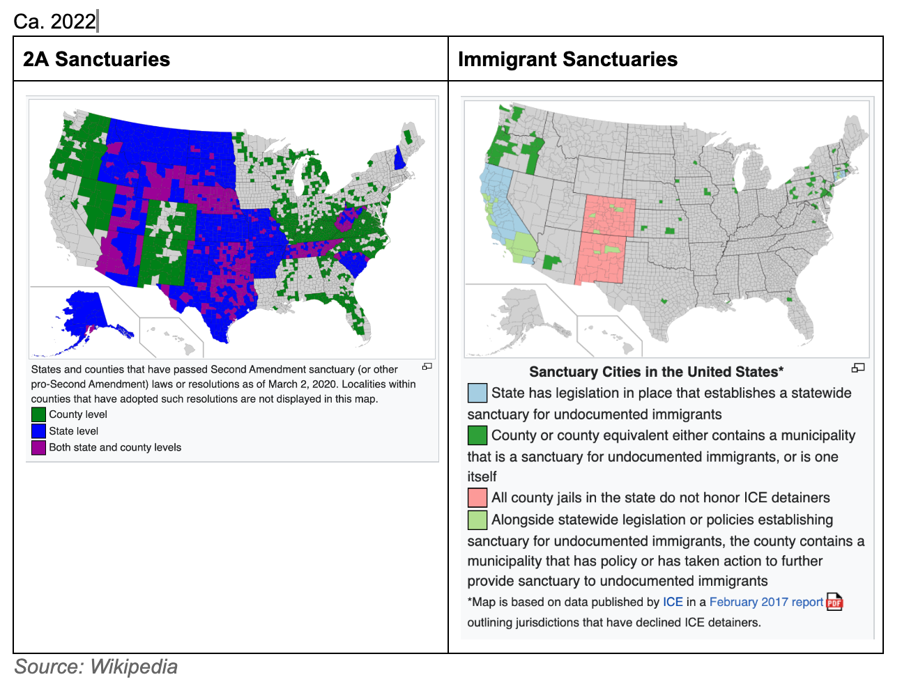 U.S. Sanctuary Areas, ca. 2022