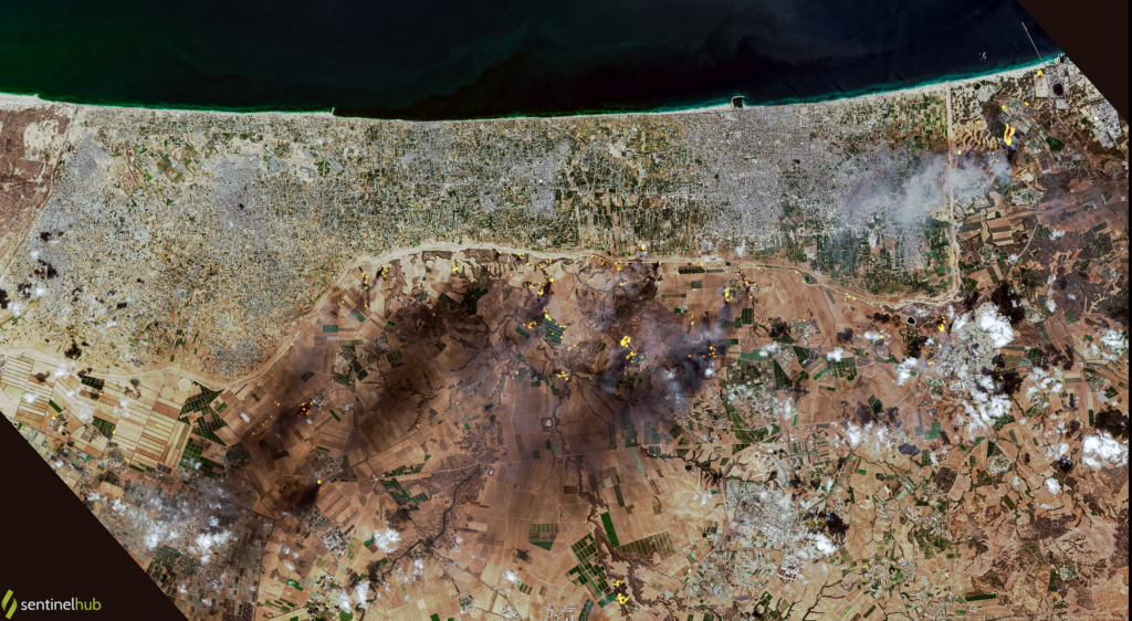 48 KM-Wide Shot of Fires Around Gaza, Israel October 7, 2023, Processed By Pierre Markuse, WikiCommons