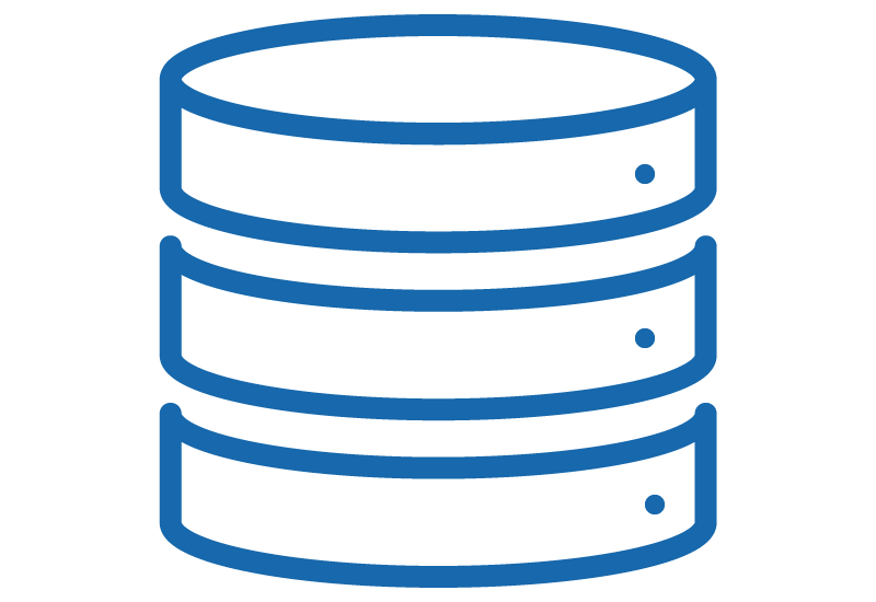 Graphic of three tiered stack of round disks representing a database