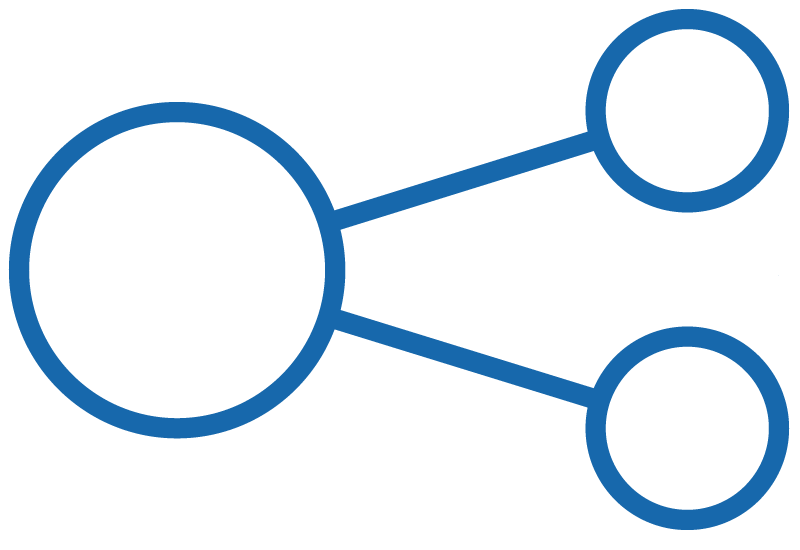 Graphic of one larger circle networking with two smaller circles
