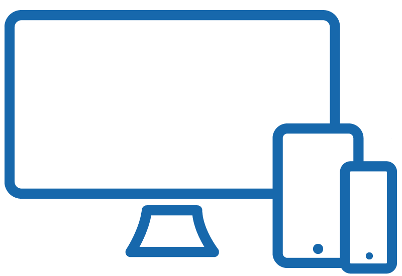 Graphic of a desktop computer, tablet, and phone