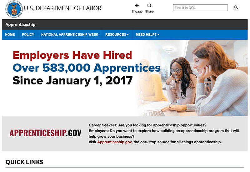 Department of Labor Apprenticeship site image