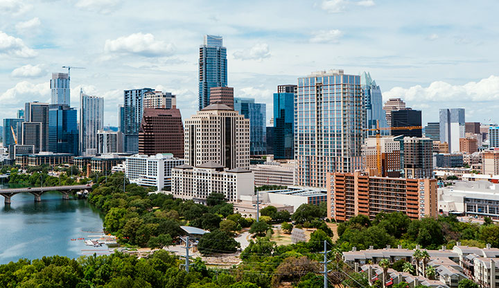 Aerial photo of Austin city skyline