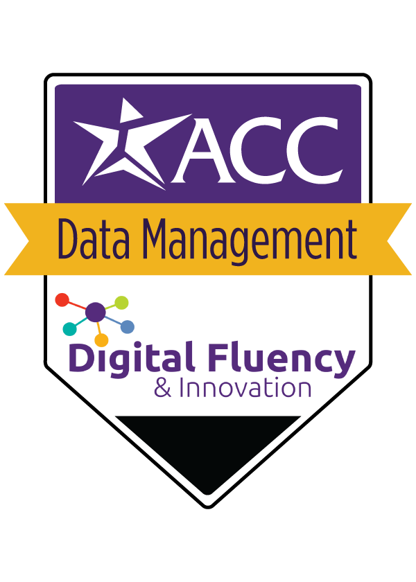 Digital portable badge for Austin Community College District's Digital Fluency and Innovation Data Management microcredential