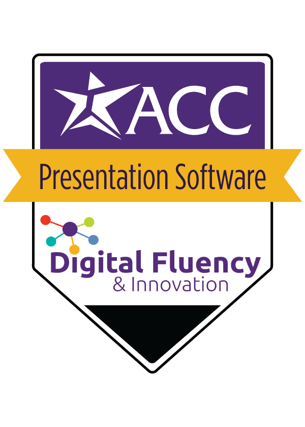 Digital portable badge for Austin Community College District's Digital Fluency and Innovation Presentation Software microcredential