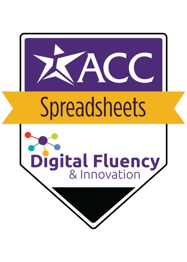 Digital portable badge for Austin Community College District's Digital Fluency and Innovation Spreadsheets microcredential