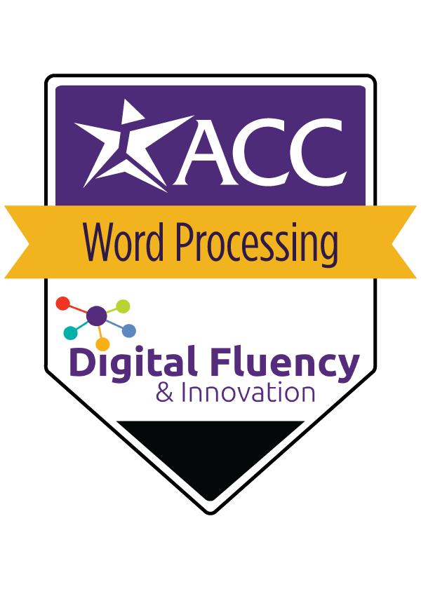 Digital portable badge for Austin Community College District's Digital Fluency and Innovation Word Processing microcredential