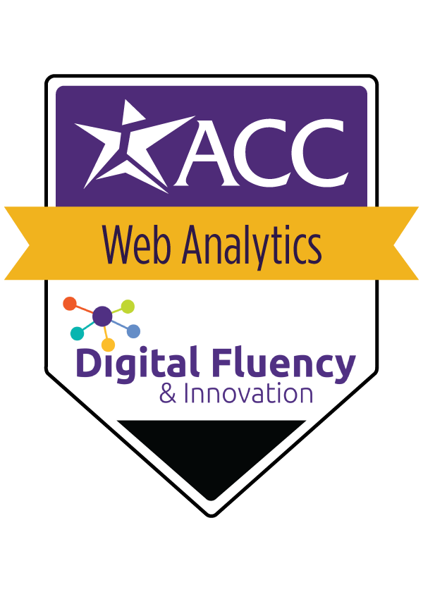 Digital portable badge for Austin Community College District's Digital Fluency and Innovation Web Analytics microcredential